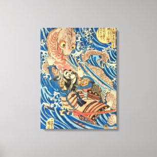Japanse Samurai vecht tegen salamander Canvas Afdruk