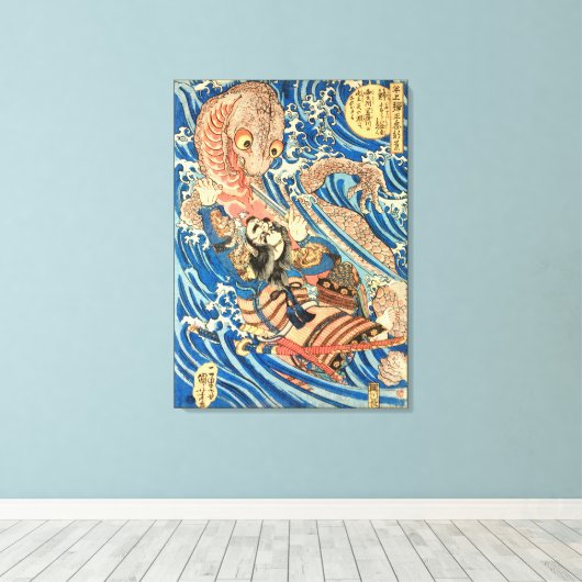 Japanse Samurai vecht tegen salamander Canvas Afdruk (Insitu (Houten vloer))