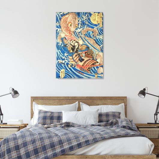 Japanse Samurai vecht tegen salamander Canvas Afdruk (Insitu (Slaapkamer))
