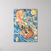Japanse Samurai vecht tegen salamander Canvas Afdruk (Voorkant)