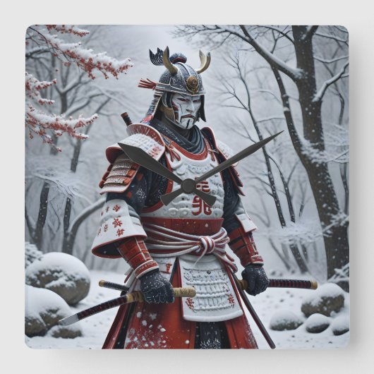 Japanse Samurai vierkante wandklok (Voorkant)