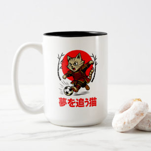 Japanse Samurai Voetbalanime Neko Droomjager Tweekleurige Koffiemok