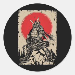Japanse Samurai Warrior met Pistool Ronde Sticker
