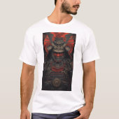 Japanse Samurai Warrior Red Face Armour Graphic T- T-shirt (Voorkant)