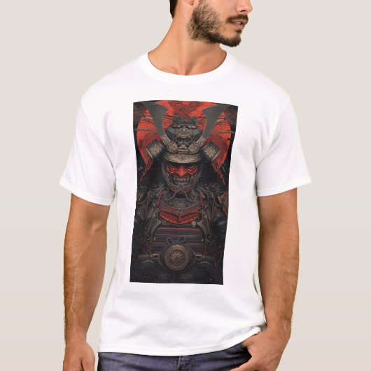 Japanse Samurai Warrior Red Face Armour Graphic T- T-shirt (Voorkant)