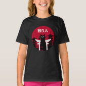  Japanse Samurai zwarte kat Ninja Art T-shirt (Voorkant)