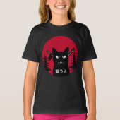 Japanse Samurai zwarte kat Ninja Art T-shirt (Voorkant)