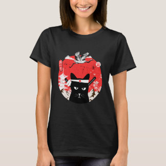  Japanse Samurai zwarte kat T-shirt