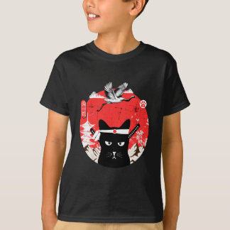  Japanse Samurai zwarte kat T-shirt