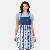 Japanse Sashiko Blauwe & Witte Schort (Gedragen)