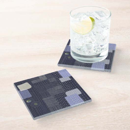 Japanse sashiko-steken die op patroon lijken glazen onderzetter (Schuin)