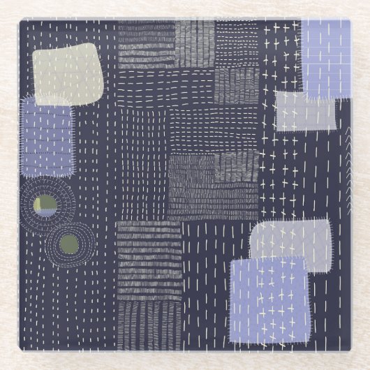 Japanse sashiko-steken die op patroon lijken glazen onderzetter (Voorkant)