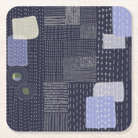 Japanse sashiko-steken die op patroon lijken kartonnen onderzetters (Voorkant)