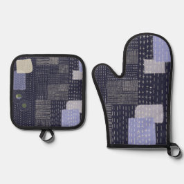 Japanse sashiko-steken die op patroon lijken ovenwant & pannenlap set