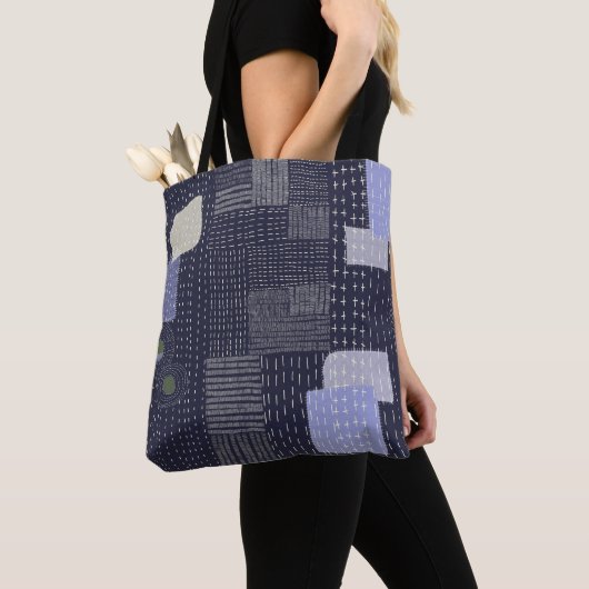 Japanse sashiko-steken die op patroon lijken tote bag (Dichtbij)