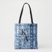 Japanse Sashiko wit en blauw patroon Tote Bag (Voorkant)