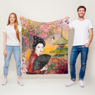 Japanse scène met een vrouw fleece deken