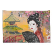 Japanse scène met een vrouw kussensloop (Achterkant-Rechts)