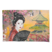 Japanse scène met een vrouw kussensloop (Voorkant-Links)