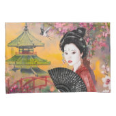Japanse scène met een vrouw kussensloop (Voorkant-Rechts)