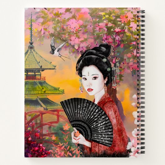 Japanse scène met een vrouw notitieboek (Achterkant)