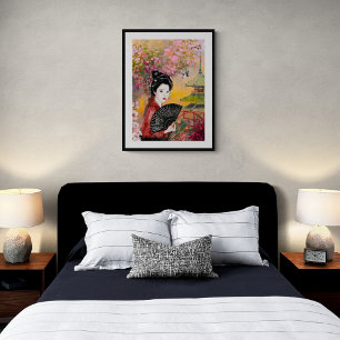 Japanse scène met een vrouw poster