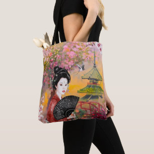 Japanse scène met een vrouw tote bag