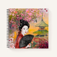 Japanse scène met een vrouwelijk Notitieboek