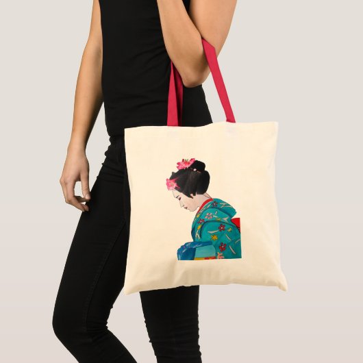 Japanse schattige Geisha met kersenbloesem Tote Bag (Voorkant (product))