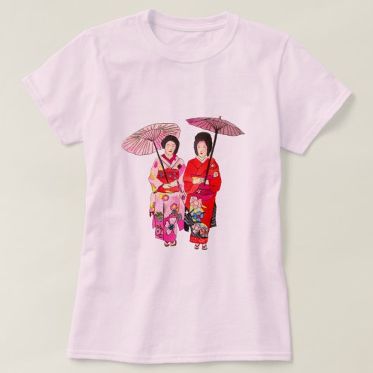 Japanse schattige Geisha met roze kimono T-shirt (Design voorkant)