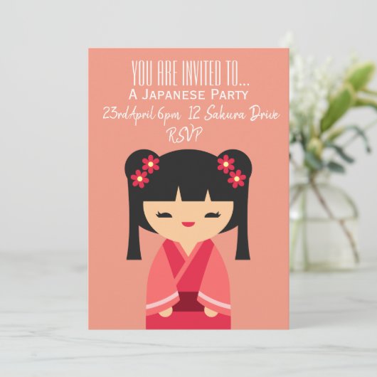 Japanse schattige roze met de naam Japan party Kaart (Staand voorkant)