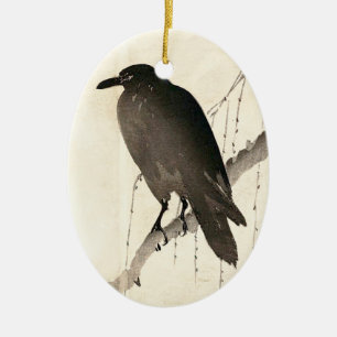 Japanse schets van een raven keramisch ornament