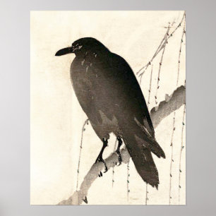 Japanse schets van een raven poster