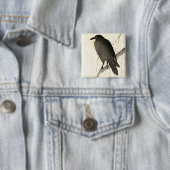Japanse schets van een raven vierkante button 5,1 cm (In situ)