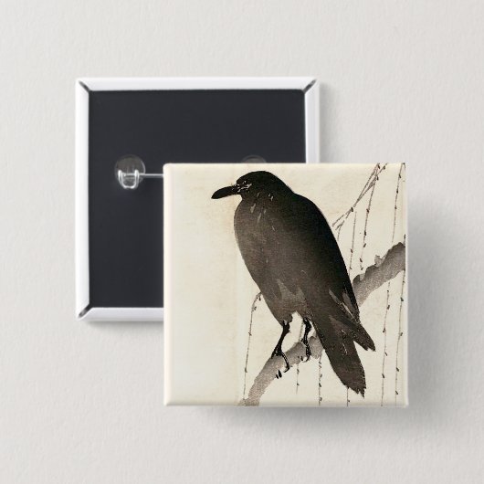 Japanse schets van een raven vierkante button 5,1 cm (Voorkant /achterkant)