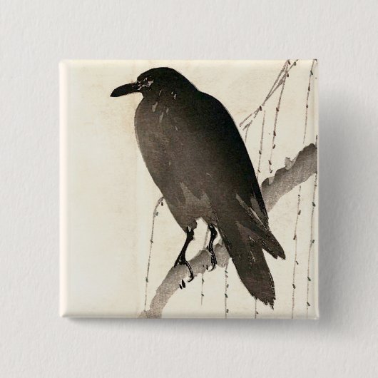 Japanse schets van een raven vierkante button 5,1 cm (Voorkant)