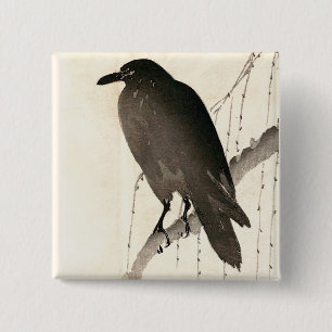 Japanse schets van een raven vierkante button 5,1 cm