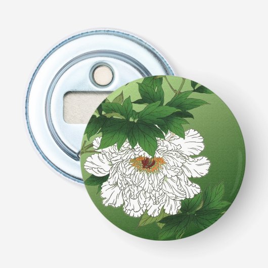  Japanse schets van grote witte pony Button Flesopener (Voorkant)