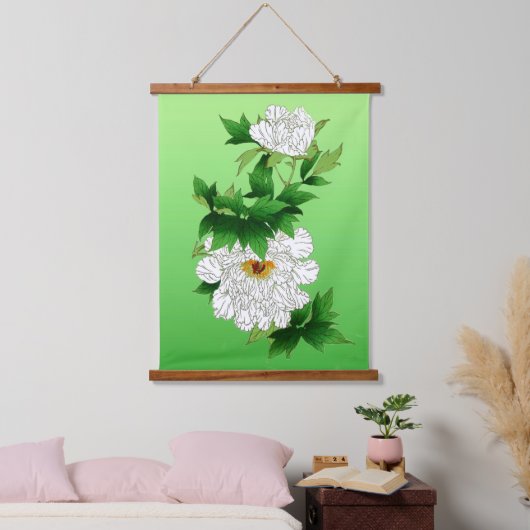  Japanse schets van grote witte pony Hangend Wandkleed (Slaapkamer)