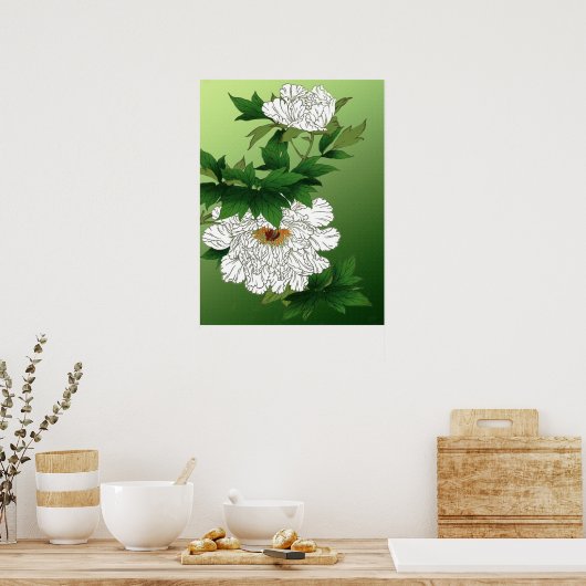  Japanse schets van grote witte pony Poster (Keuken)