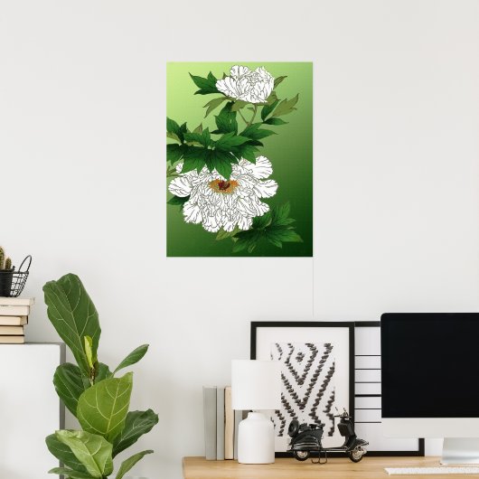  Japanse schets van grote witte pony Poster (Thuiskantoor)