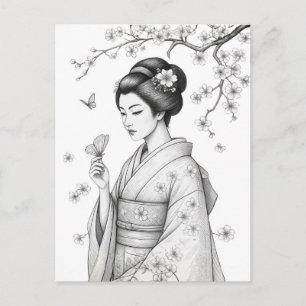 Japanse schoonheid met vlinders briefkaart