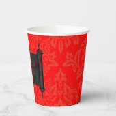 Japanse Scroll Rood Zwart Damast Wedding Papieren Bekers (Links)