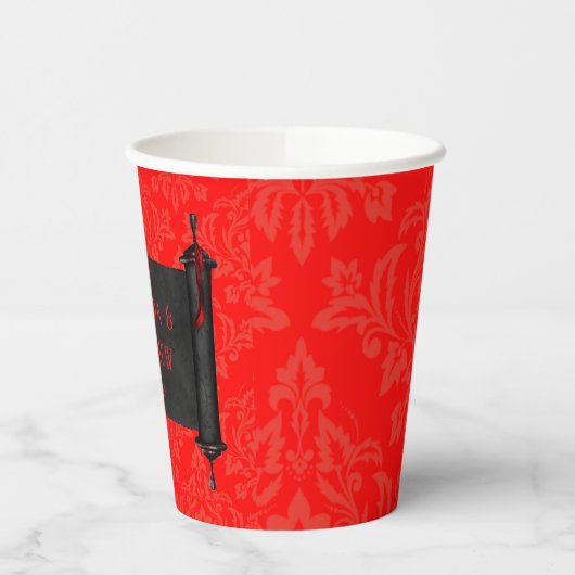 Japanse Scroll Rood Zwart Damast Wedding Papieren Bekers (Links)