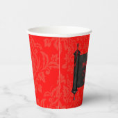 Japanse Scroll Rood Zwart Damast Wedding Papieren Bekers (Rechts)