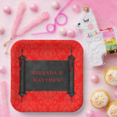 Japanse Scroll Rood Zwart Damast Wedding Papieren Bordje (Feest)