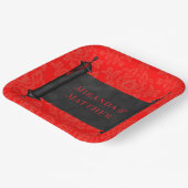 Japanse Scroll Rood Zwart Damast Wedding Papieren Bordje (Gebogen)