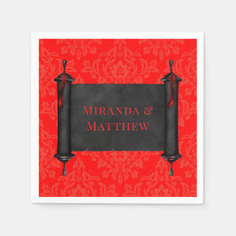 Japanse Scroll Rood Zwart Damast Wedding Servet