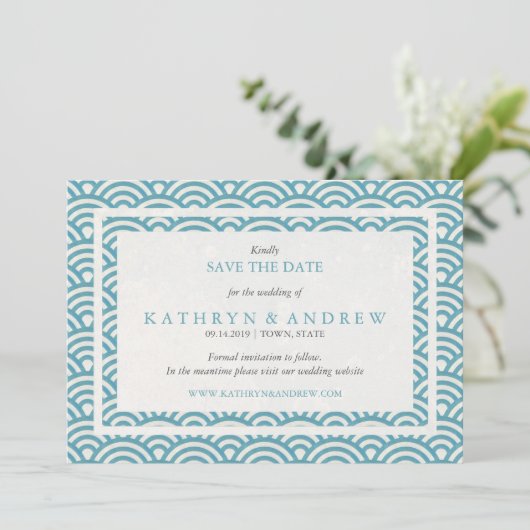 Japanse Seigaiha bespaart de datum zonder foto Save The Date (Staand voorkant)