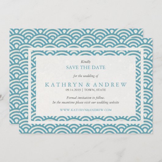 Japanse Seigaiha bespaart de datum zonder foto Save The Date (Voorkant / Achterkant)